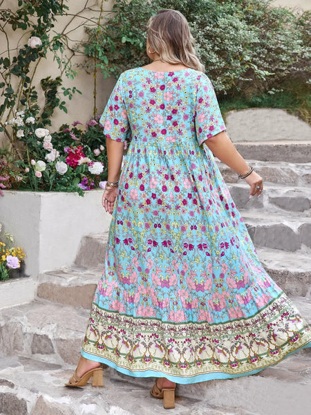 Printed Tie Neck Flutter Sleeve Maxi Dress - alternate view 4
