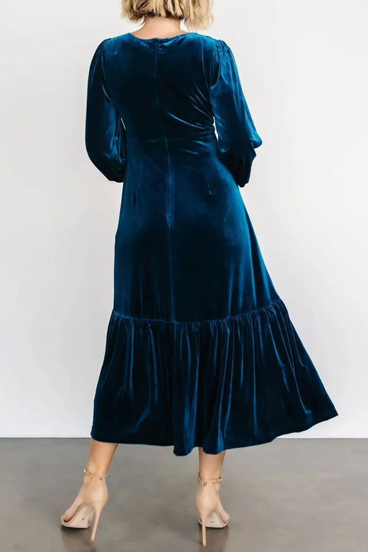 V-Neck Long Sleeve Midi Velvet Dress - alternate view 5
