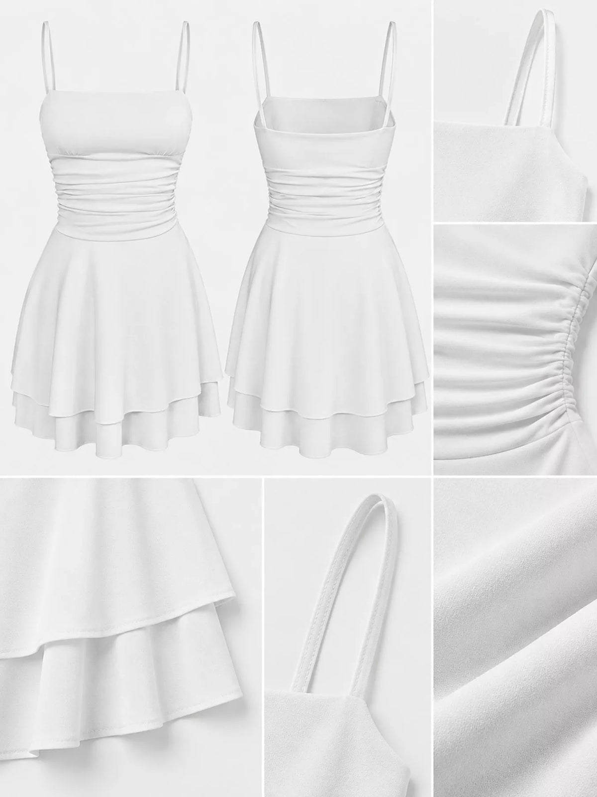 Ruched Spaghetti Strap Layered Mini Dress - alternate view 7