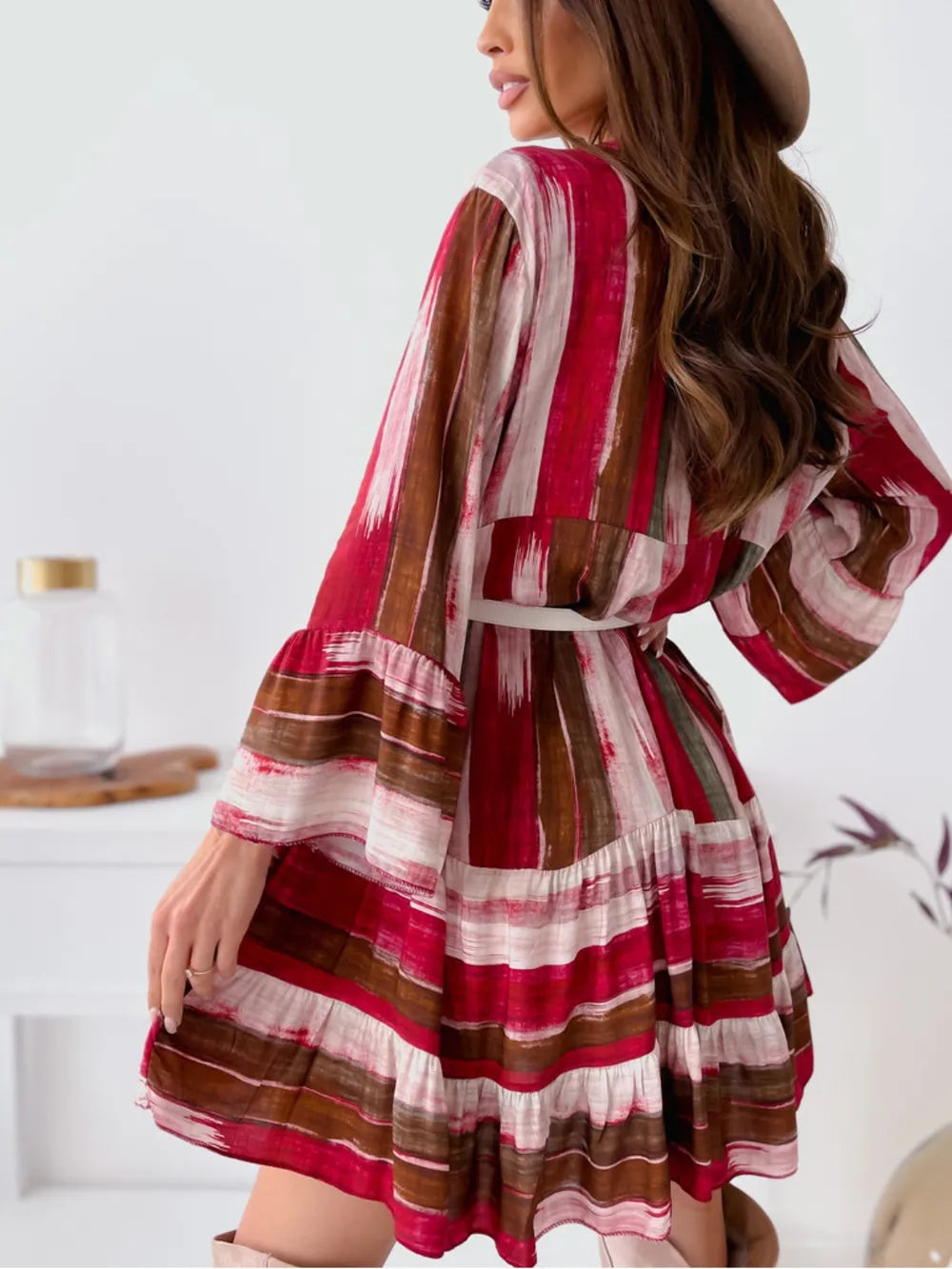 Buttoned Striped Long Sleeve Mini Dress - alternate view 2