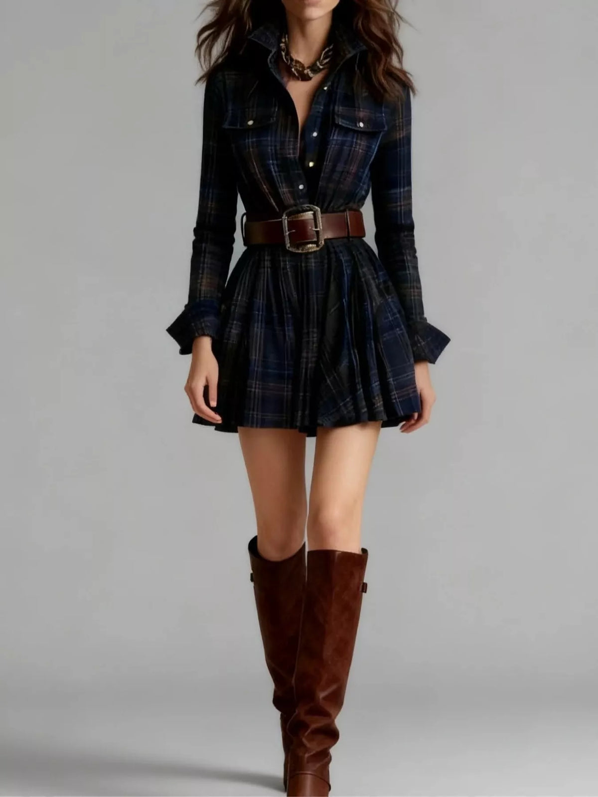 Plaid Long-Sleeve Shirt Dress - alternate view 6