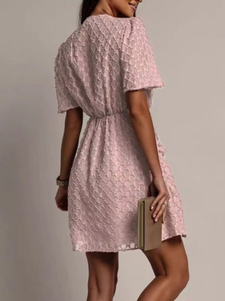 Textured V-Neck Ruched Mini Dress - alternate view 5