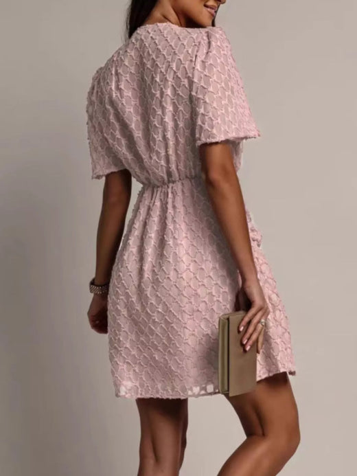 Textured V-Neck Ruched Mini Dress - alternate view 5