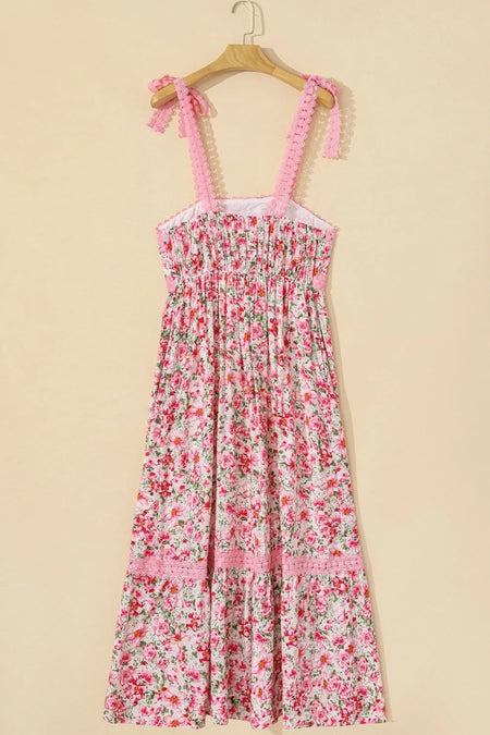 Floral Lace Tied Strap Square Neck Dress with Pockets - alternate view 11