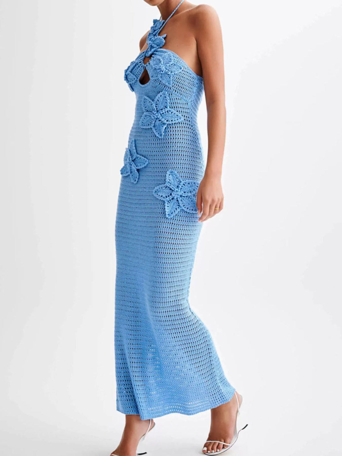 Crochet Floral Halter Knit Cover Up Dress - alternate view 4