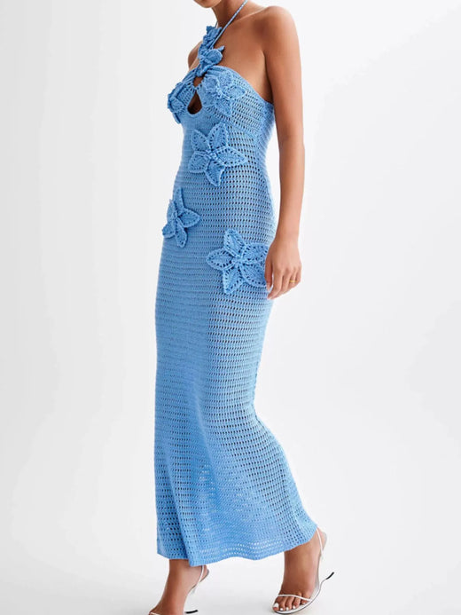 Crochet Floral Halter Knit Cover Up Dress - alternate view 4