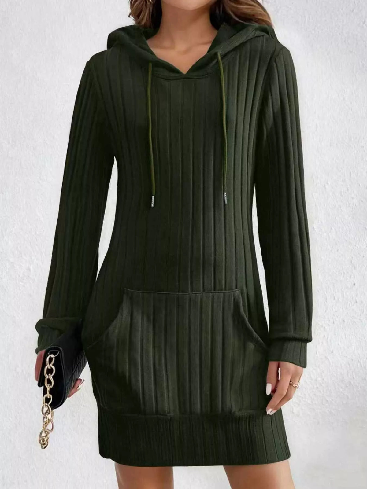 Ribbed Knit Hoodie Dress