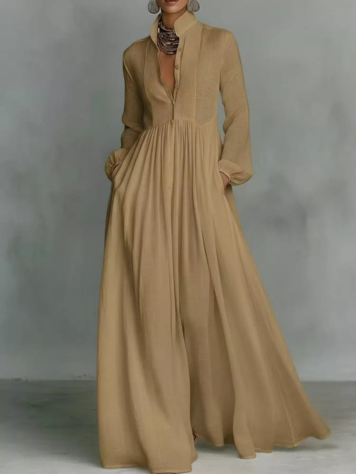 Full Size Long-Sleeve Button Front Maxi Dress Plus Size - alternate view 36
