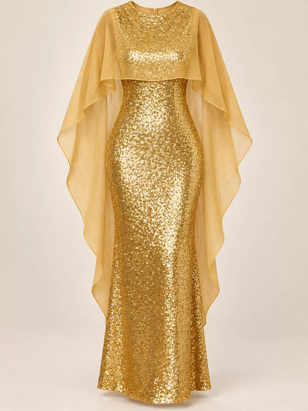 Sequin Cape Overlay Evening Dress - alternate view 22