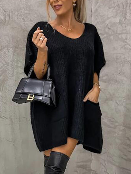 Short Sleeve Sweater Dress with Pockets - alternate view 4