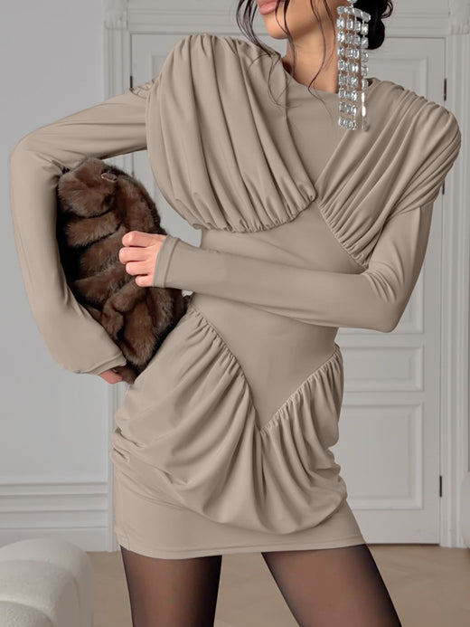 Ruched Long Sleeve Bodycon Mini Dress - alternate view 2