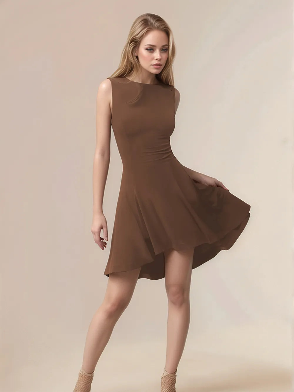 High-Low Round Neck Sleeveless Mini Dress - alternate view 6