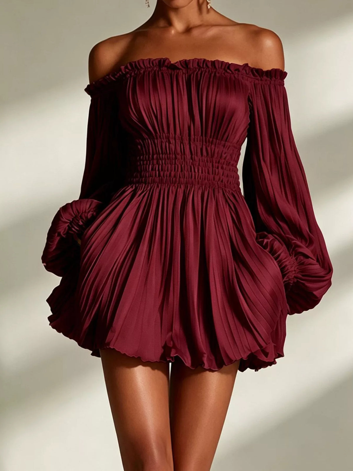 Off-Shoulder Pleated Mini Dress - alternate view 13