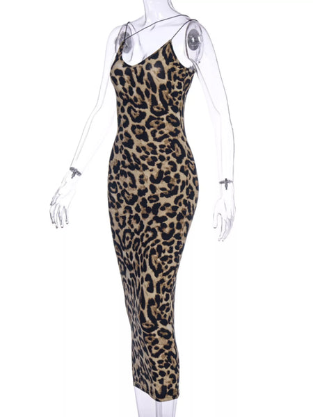 Leopard Print Spaghetti Strap Midi Dress - alternate view 6
