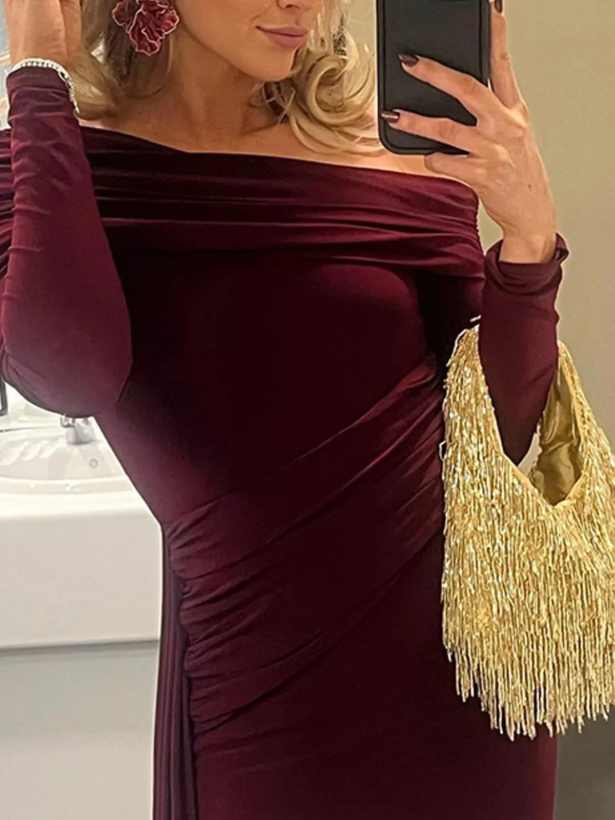 One-Shoulder Ruched Maxi Dress - alternate view 6