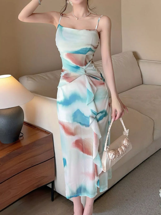 Watercolor Print Ruched Midi Dress - alternate view 4