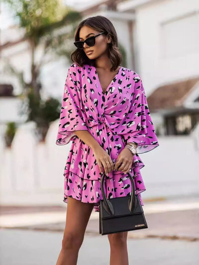 Layered Printed Surplice Mini Dress - alternate view 10