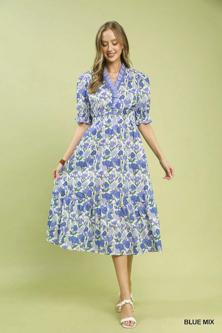 Floral Ruffle Trim Tiered Midi Dress - alternate view 5