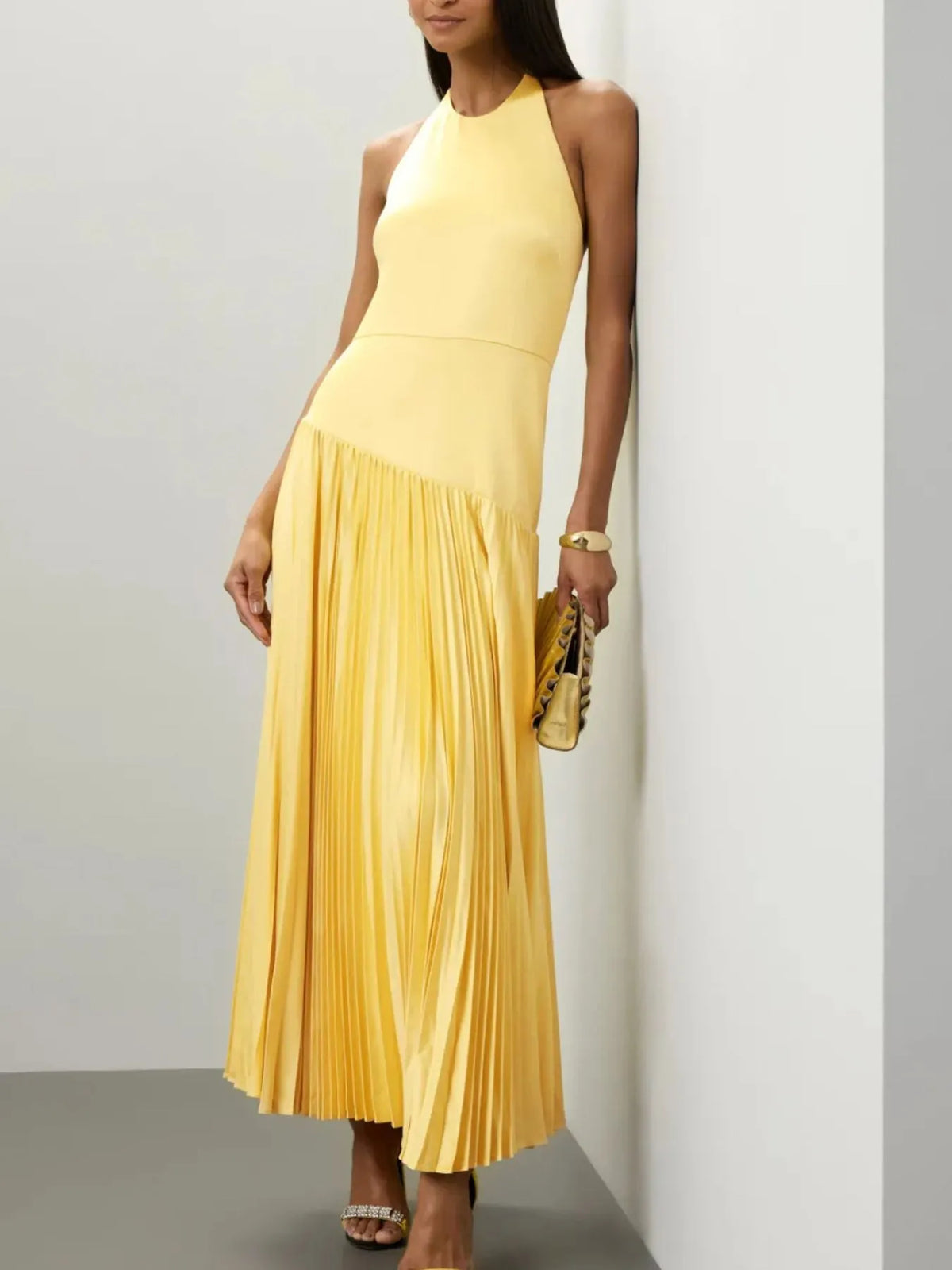 Pleated Halter Neck Sleeveless Maxi Dress - alternate view 5