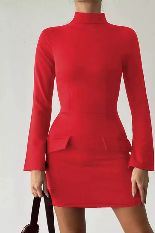 Long-Sleeve Mini Dress with Flap Pockets - alternate view 6