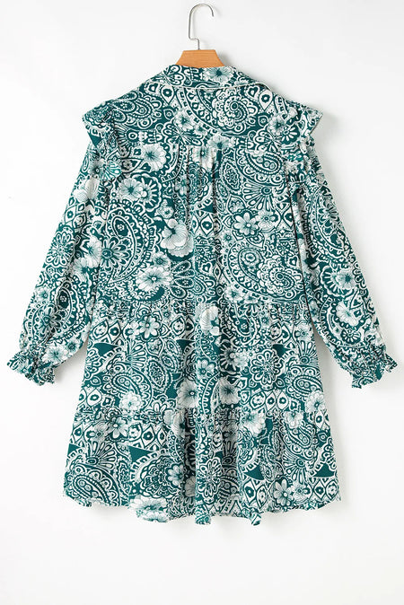 Plus Size Ruffled Printed Flounce Sleeve Dress - alternate view 3