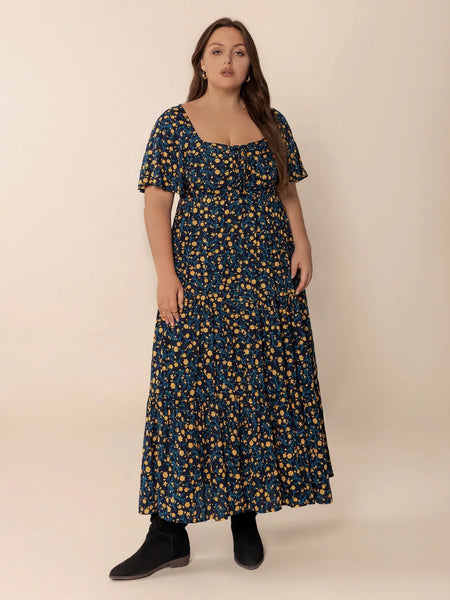 Printed Short Sleeve Slit Tiered Maxi Dress - alternate view 6
