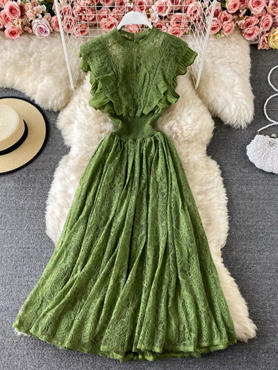 Ruffled Mock Neck Lace Maxi Dress - alternate view 5