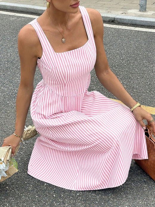 Striped Square Neck Midi Dress - alternate view 5