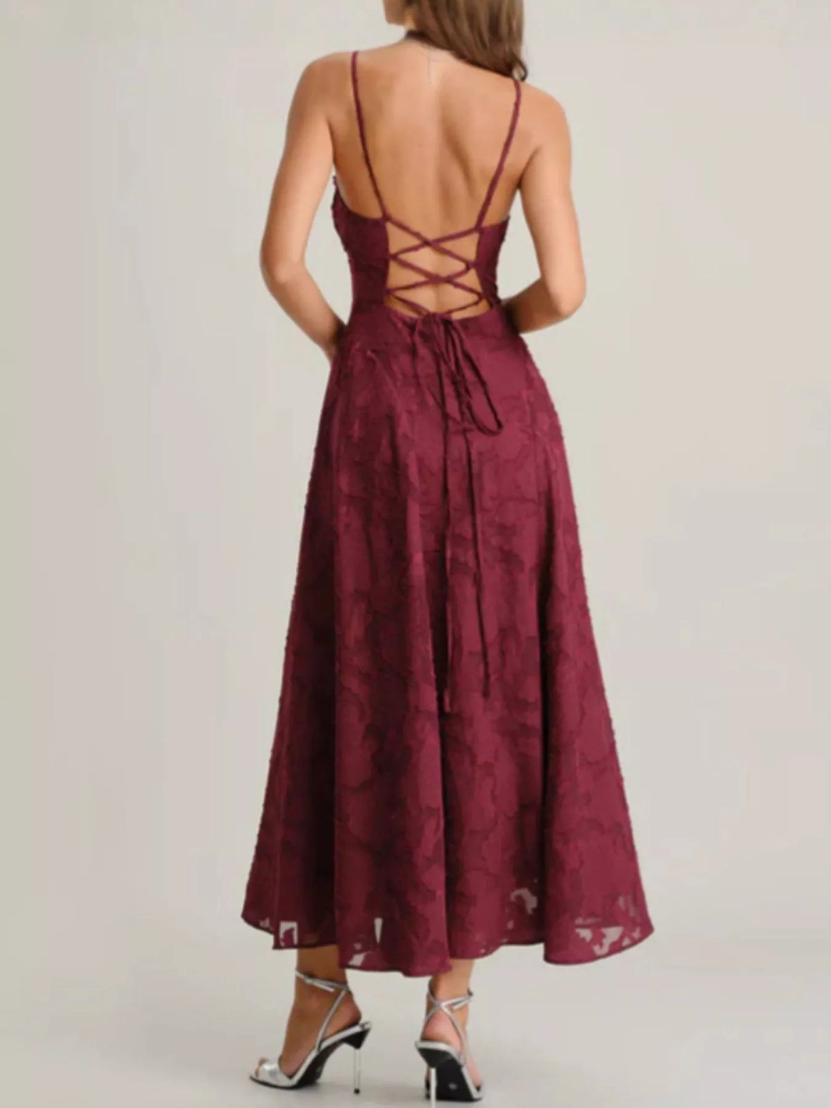 Lace Up Back Spaghetti Strap Maxi Dress - alternate view 2
