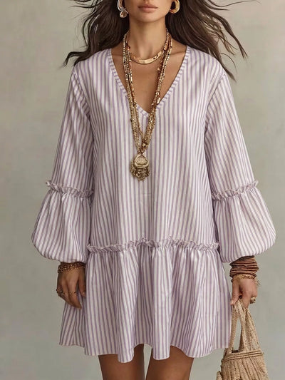 Full Size Striped Balloon Sleeve Mini Dress Plus Size - alternate view 7