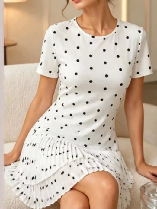 Polka Dot Pleated Hem Mini Dress - alternate view 4