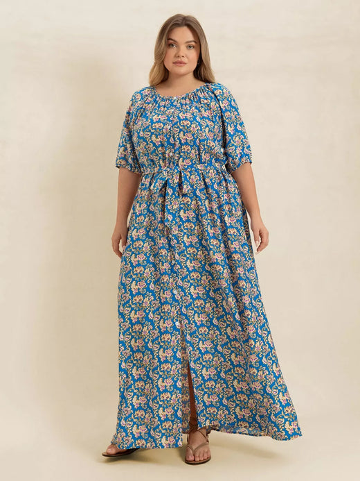 Floral Print Maxi Dress with Side Slit - alternate view 3