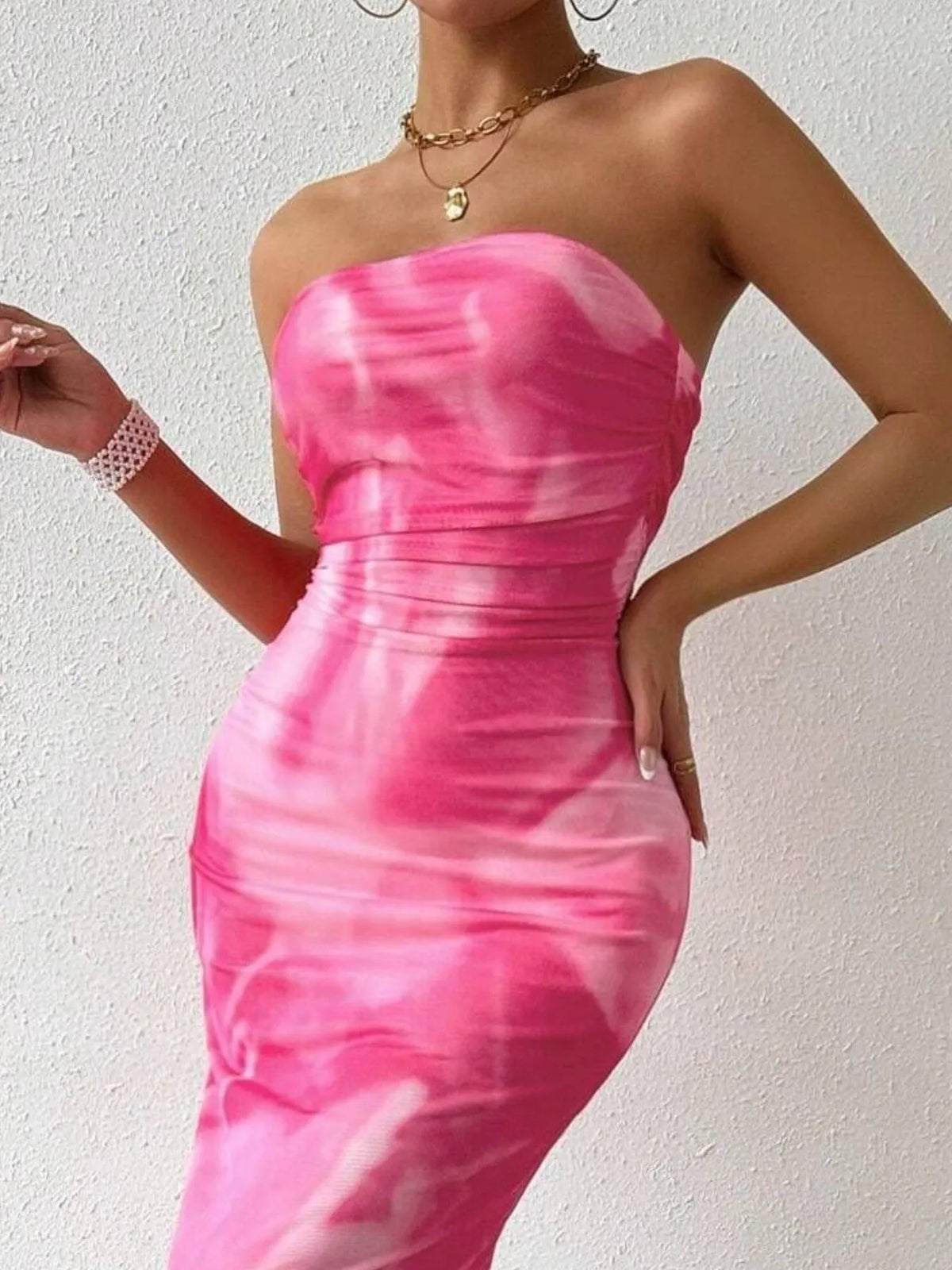 Printed Side Slit Tube Dress - alternate view 7