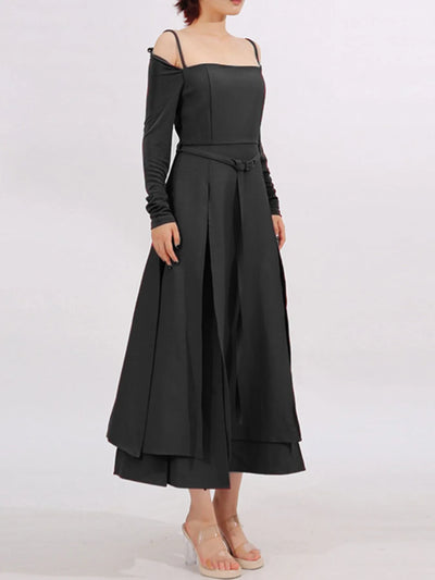 Slit Spaghetti Strap Long Sleeve Dress - alternate view 11