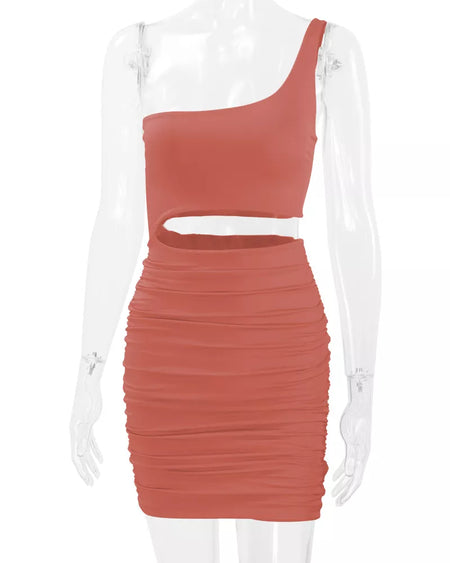 One-Shoulder Cutout Ruched Bodycon Mini Dress - alternate view 80