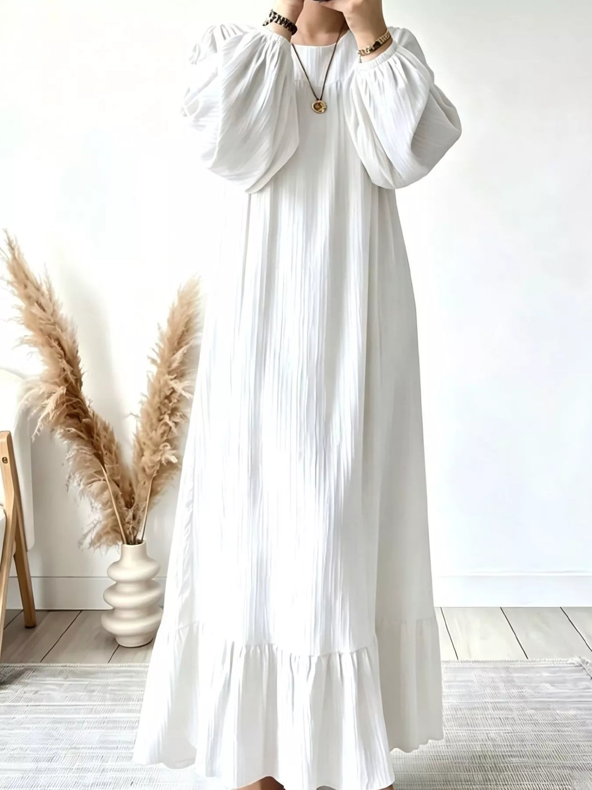 Full Size Textured Puff-Sleeve Maxi Dress Plus Size - alternate view 3