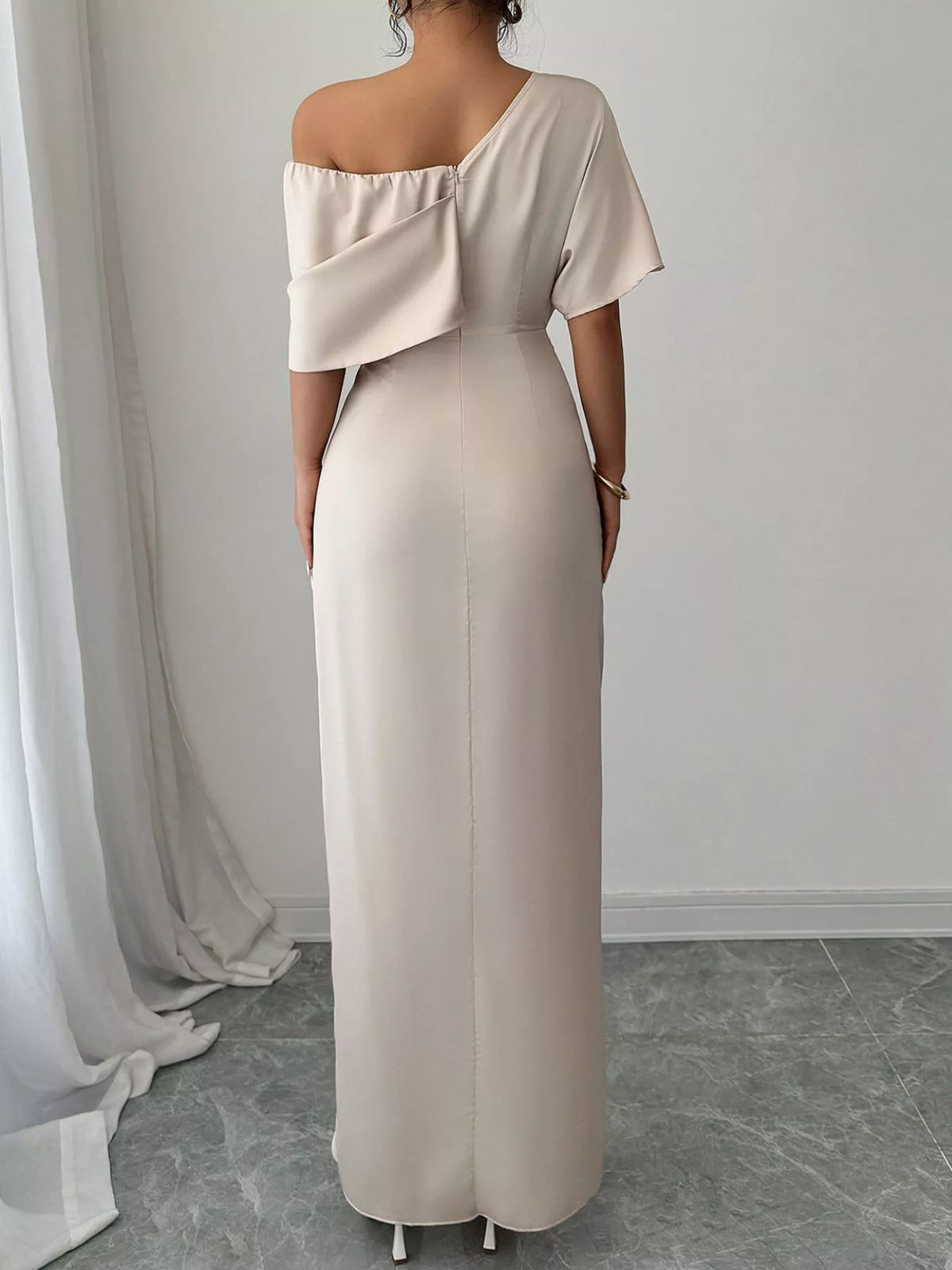 One-Shoulder Satin Maxi Dress - alternate view 5