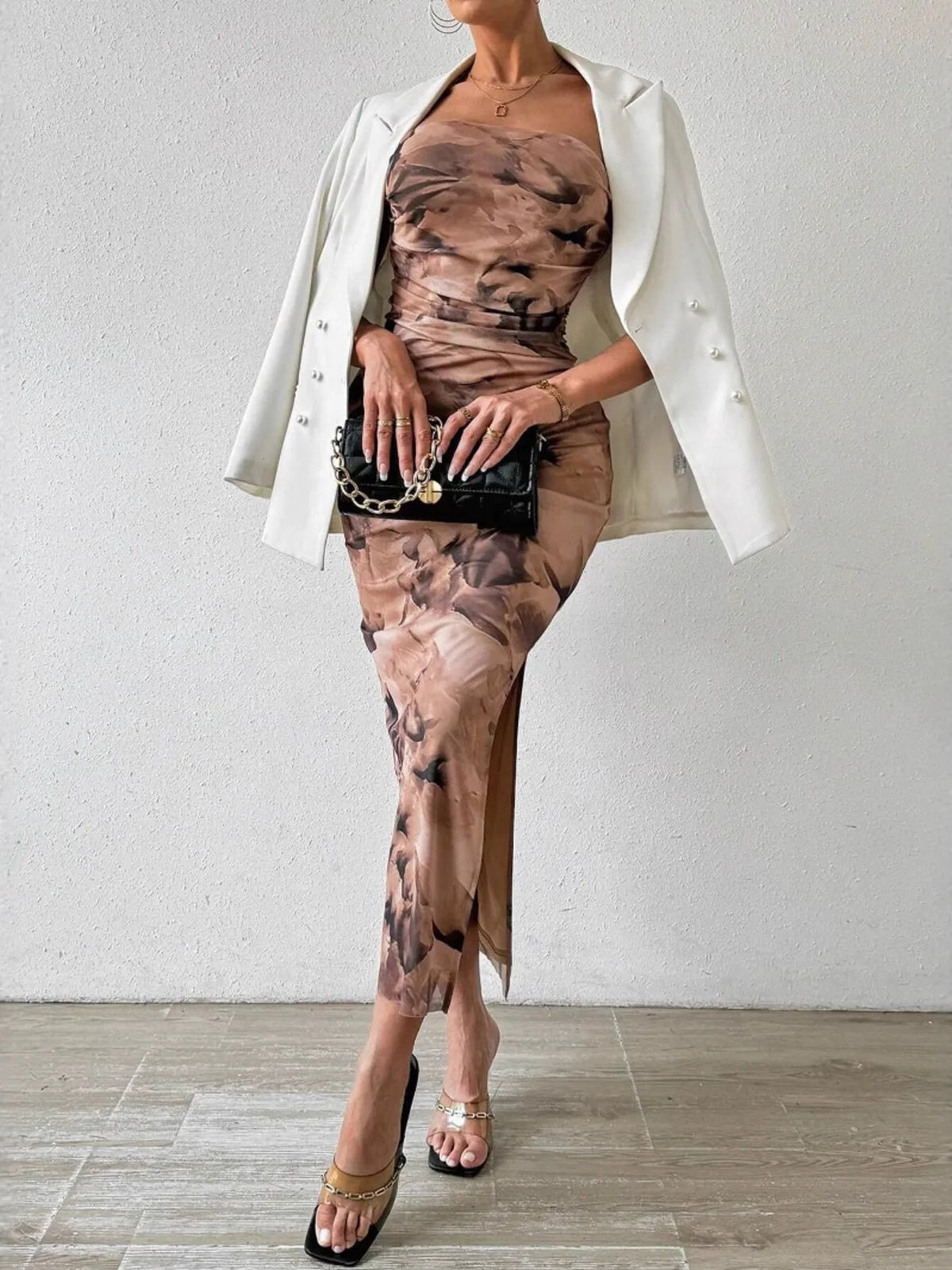 Printed Side Slit Tube Dress - alternate view 15