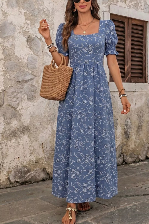 Square Neck Puff Sleeve Maxi Dress - alternate view 2