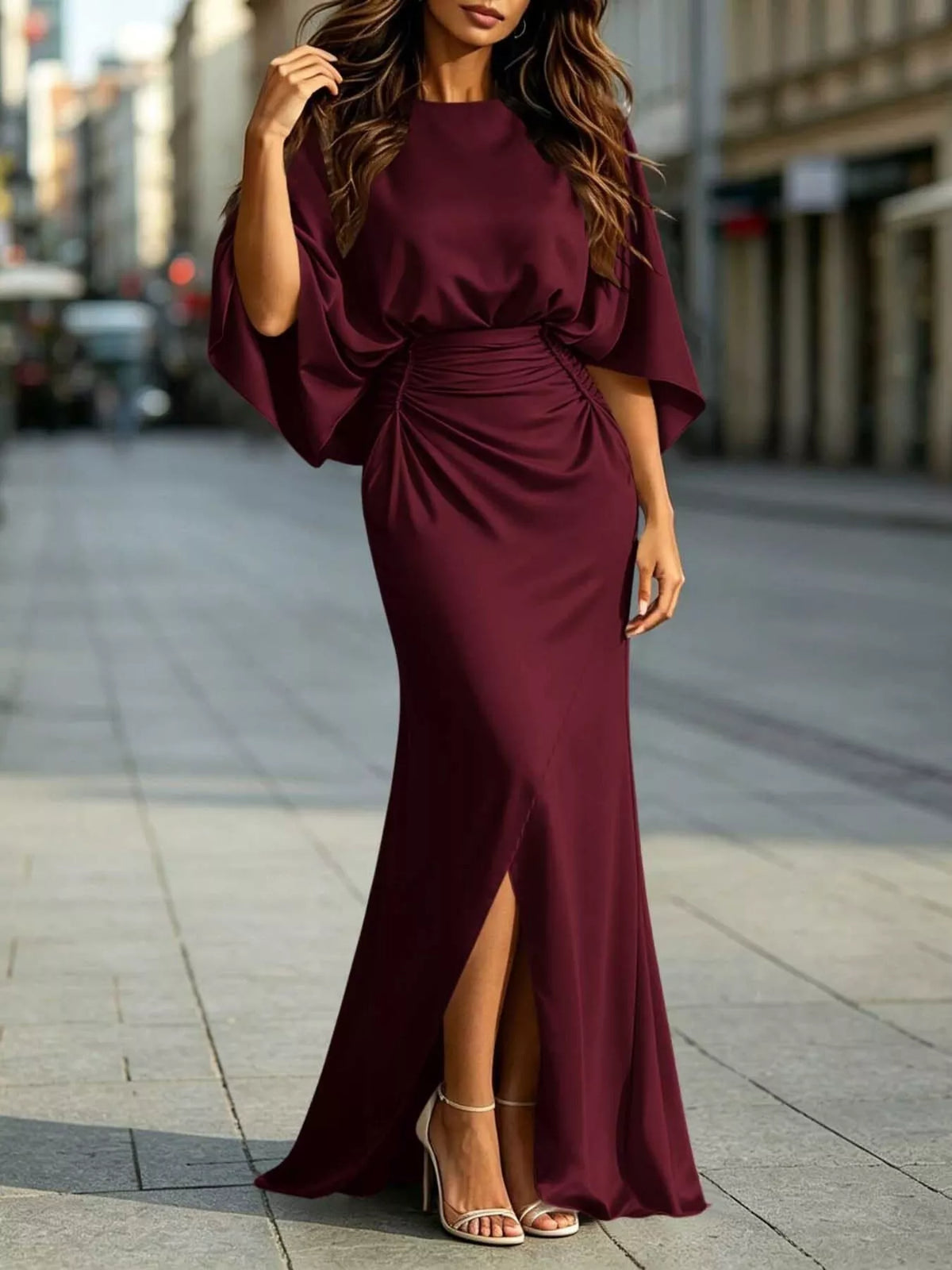 Ruched Waist Maxi Dress with Pockets - alternate view 6