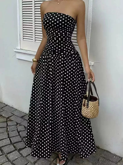 Strapless Polka Dot Ruched Maxi Dress - alternate view 8