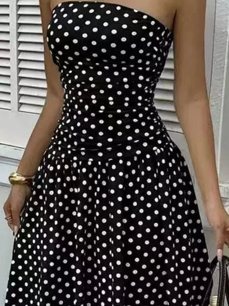 Strapless Polka Dot Ruched Maxi Dress - alternate view 12