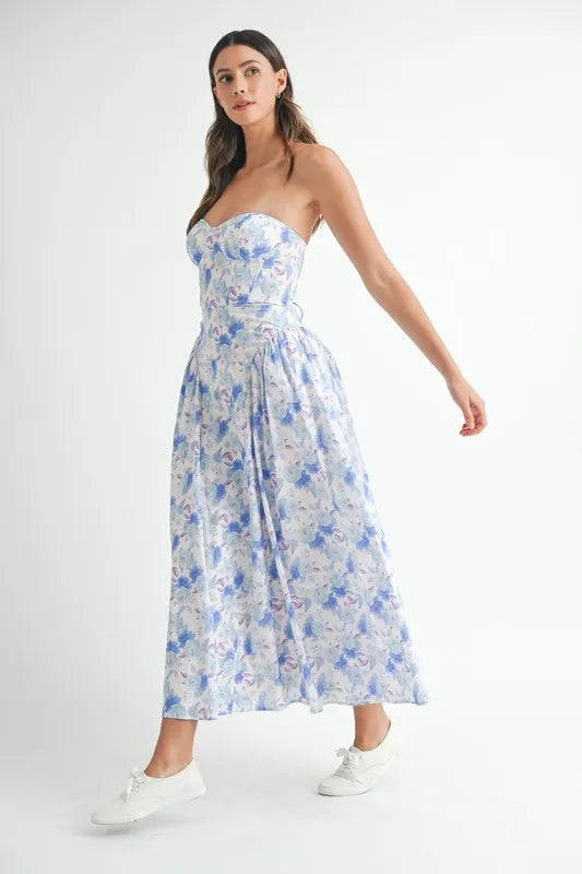 MABLE Sweetheart Neckline Floral Printed Midi Dress - alternate view 3