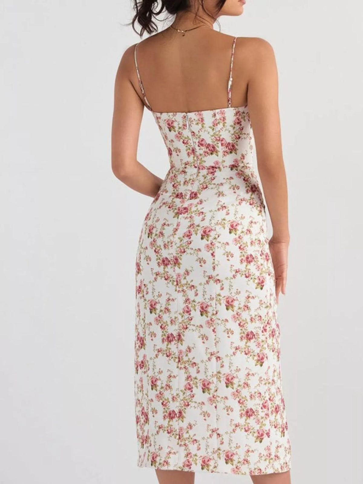 Floral Print Lace Trim Slit Midi Dress - alternate view 7
