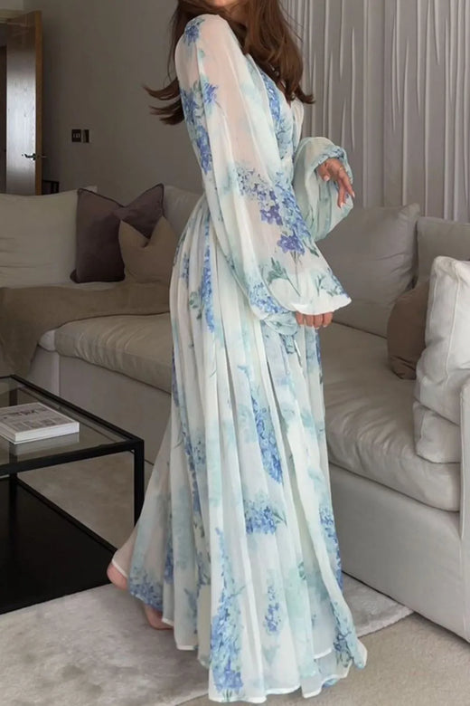 Floral Print Bohemian Maxi Dress with Balloon Sleeves - alternate view 5