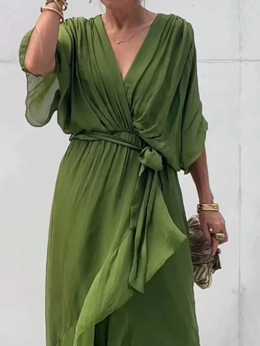 Full Size Chiffon Wrap Dress with Flutter Sleeves Plus Size - alternate view 3