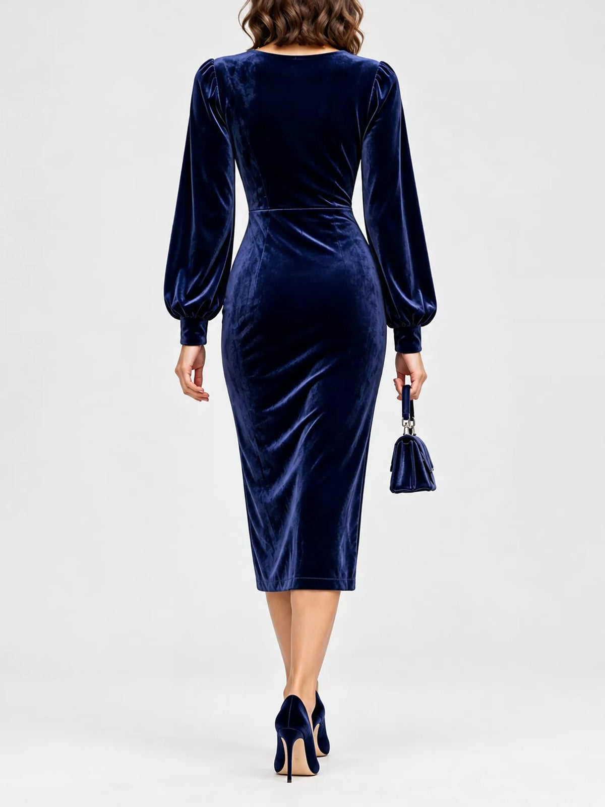 Full Size Velvet Long-Sleeve Wrap Dress Plus Size - alternate view 11