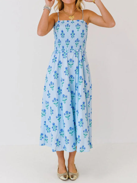 Floral Smocked Adjustable Strap Midi Cami Dress - alternate view 3