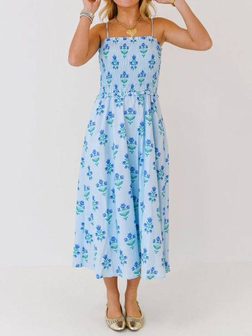 Floral Smocked Adjustable Strap Midi Cami Dress - alternate view 3