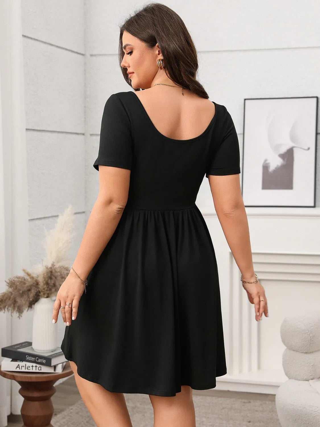 Square Neck Short Sleeve Mini Dress - alternate view 8